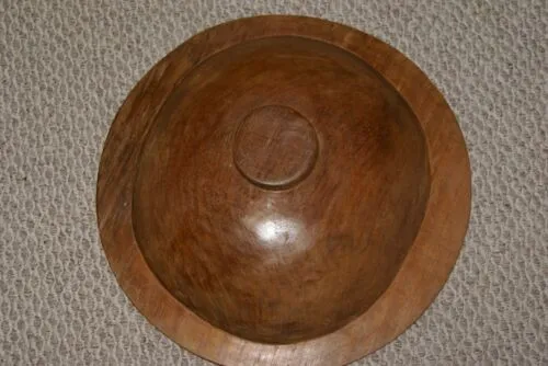 16”x 16”x 4”UNIQUE  STUNNING KWILA WOOD DEEP BOWL WITH INCISED BORDERS AND TEAR SHAPE & ROUND MOTHER OF PEARL INLAYS BY RENOWNED TRIBAL SCULPTOR FROM REMOTE TROBRIAND ISLANDS MELANESIA MASSIM SOUTH PACIFIC COLLECTOR DESIGNER ART 2A64