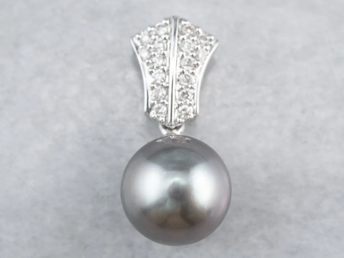 18K Black Pearl and Diamond Pendant