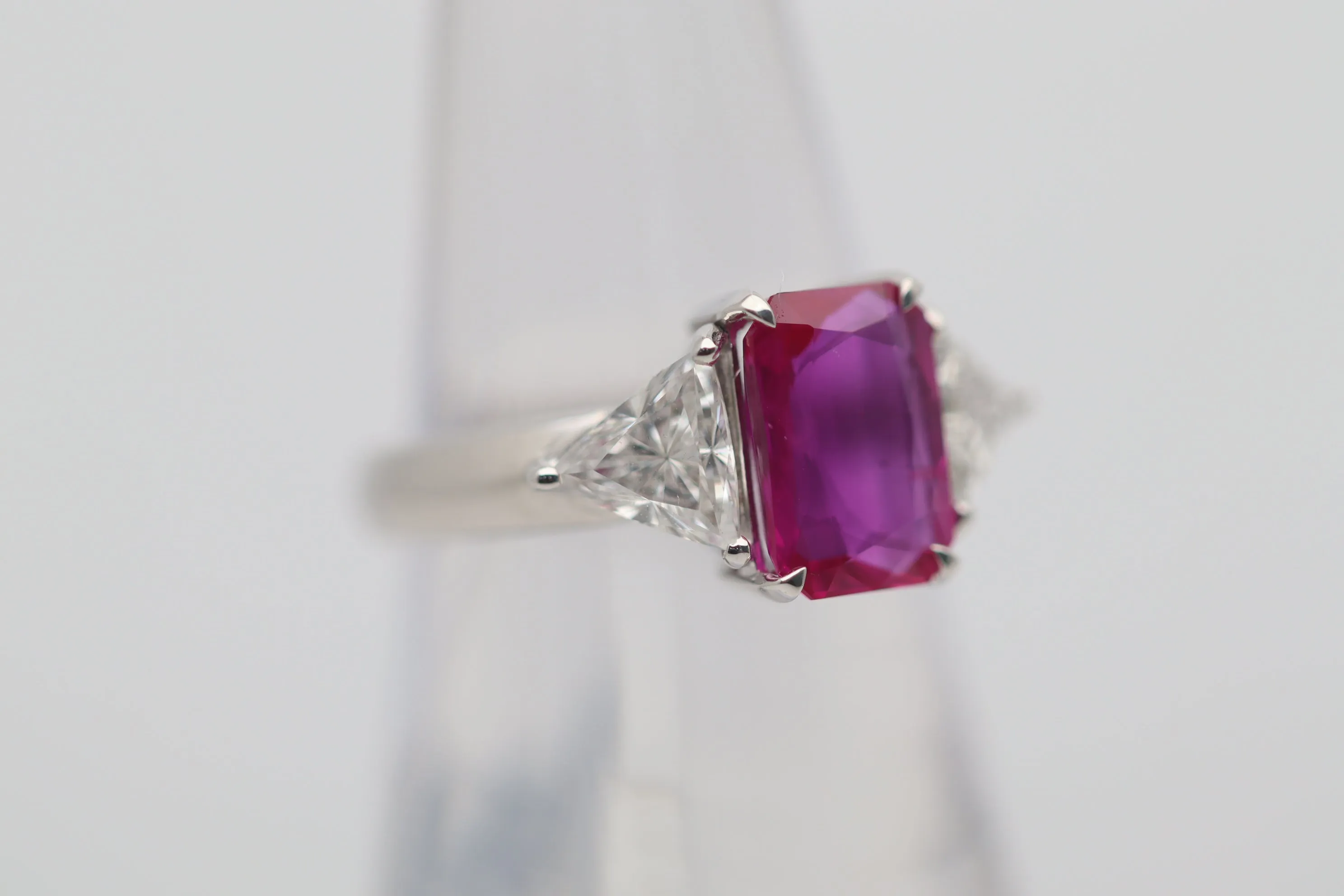 2.31 Carat Burmese Ruby Diamond Platinum 3-Stone Ring, GIA Certified