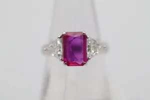 2.31 Carat Burmese Ruby Diamond Platinum 3-Stone Ring, GIA Certified