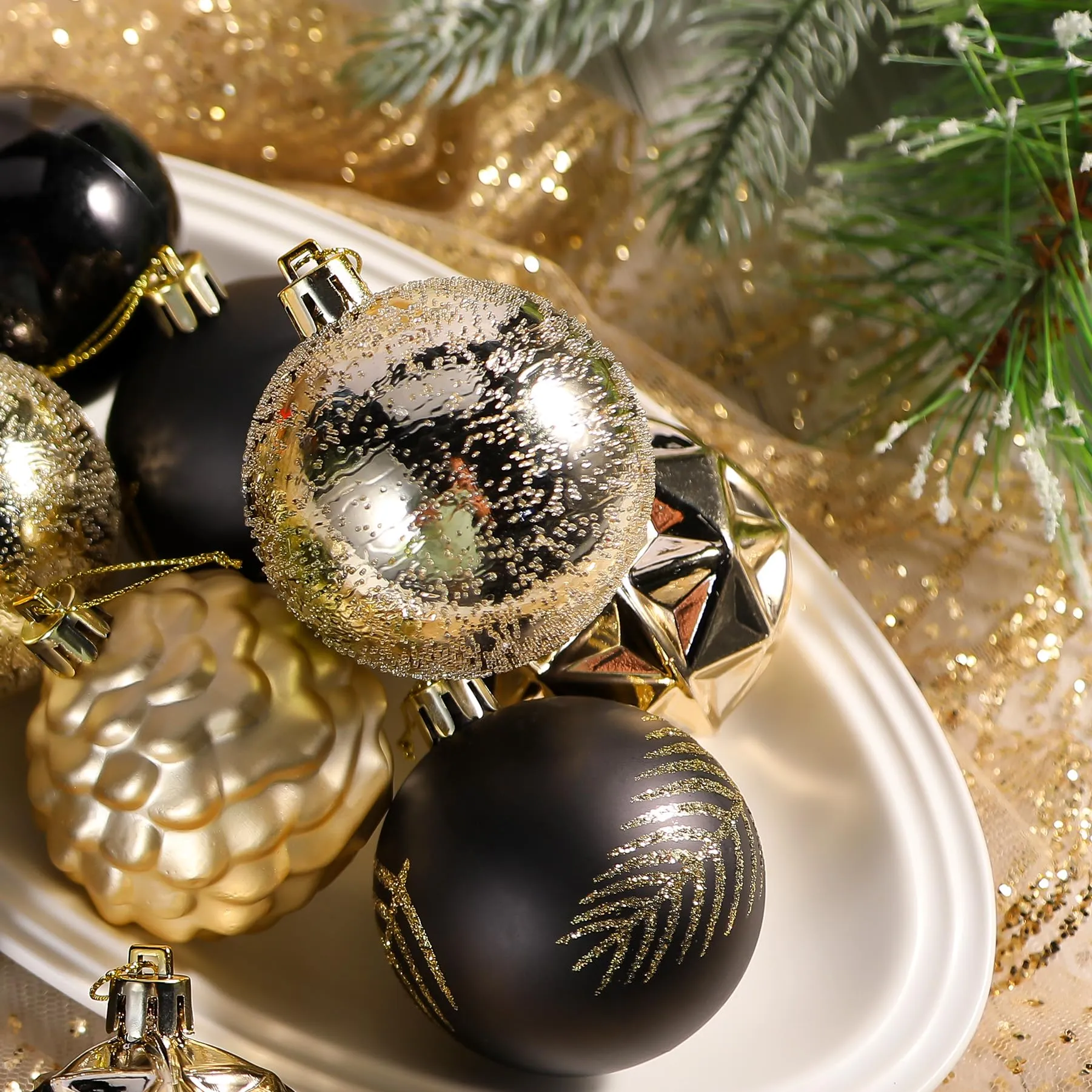 30ct 2.36 Inch Black & Gold Christmas Tree Balls Ornaments