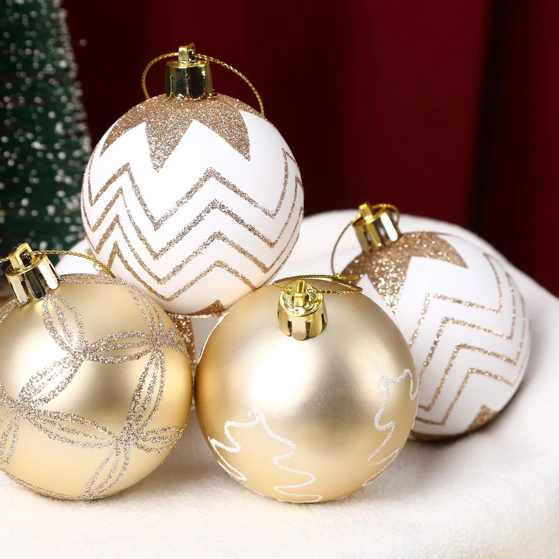 30ct 2.36 Inch Champagne Gold & White Christmas Tree Balls Ornaments