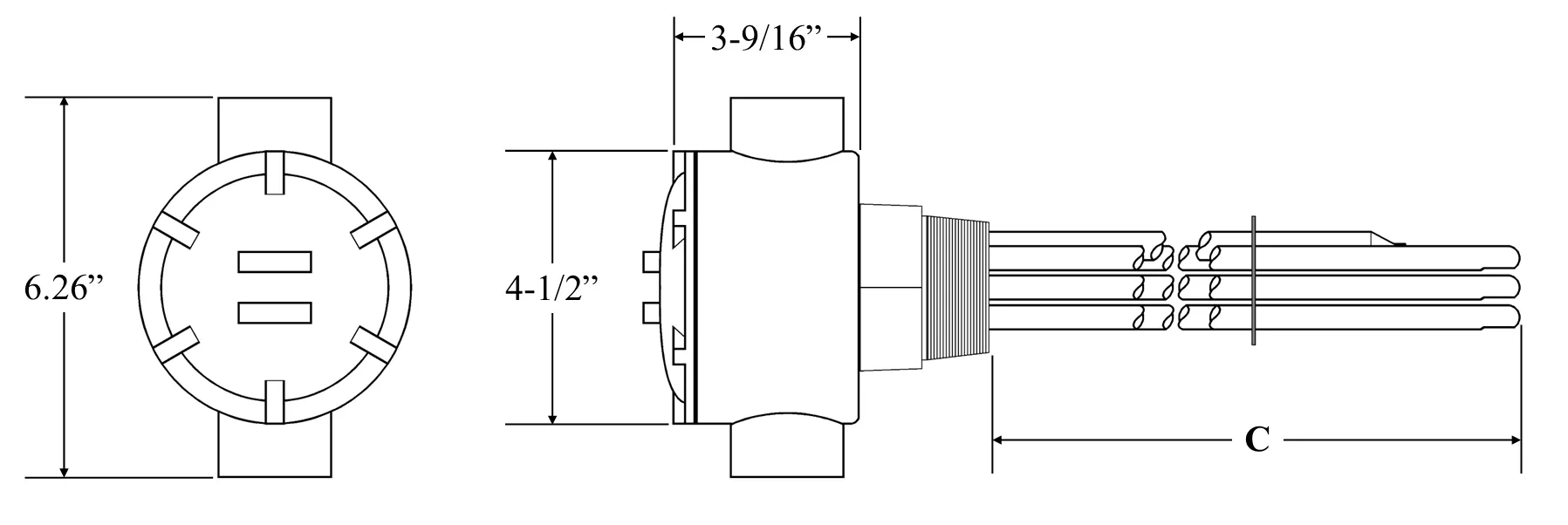 A-5051-WXP Model: 5000W @ 480V 1-Phase 13" Immersion Length Explosion/Moisture-Resistant, Non-regulated, Incoloy Sheath With Brass 2" NPT Screw Plug Immersion Elements