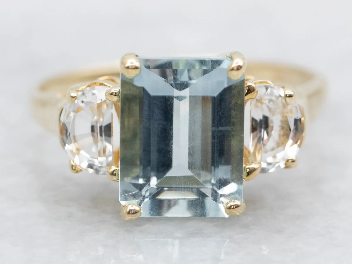 Aquamarine and White Sapphire Ring