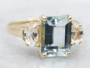 Aquamarine and White Sapphire Ring