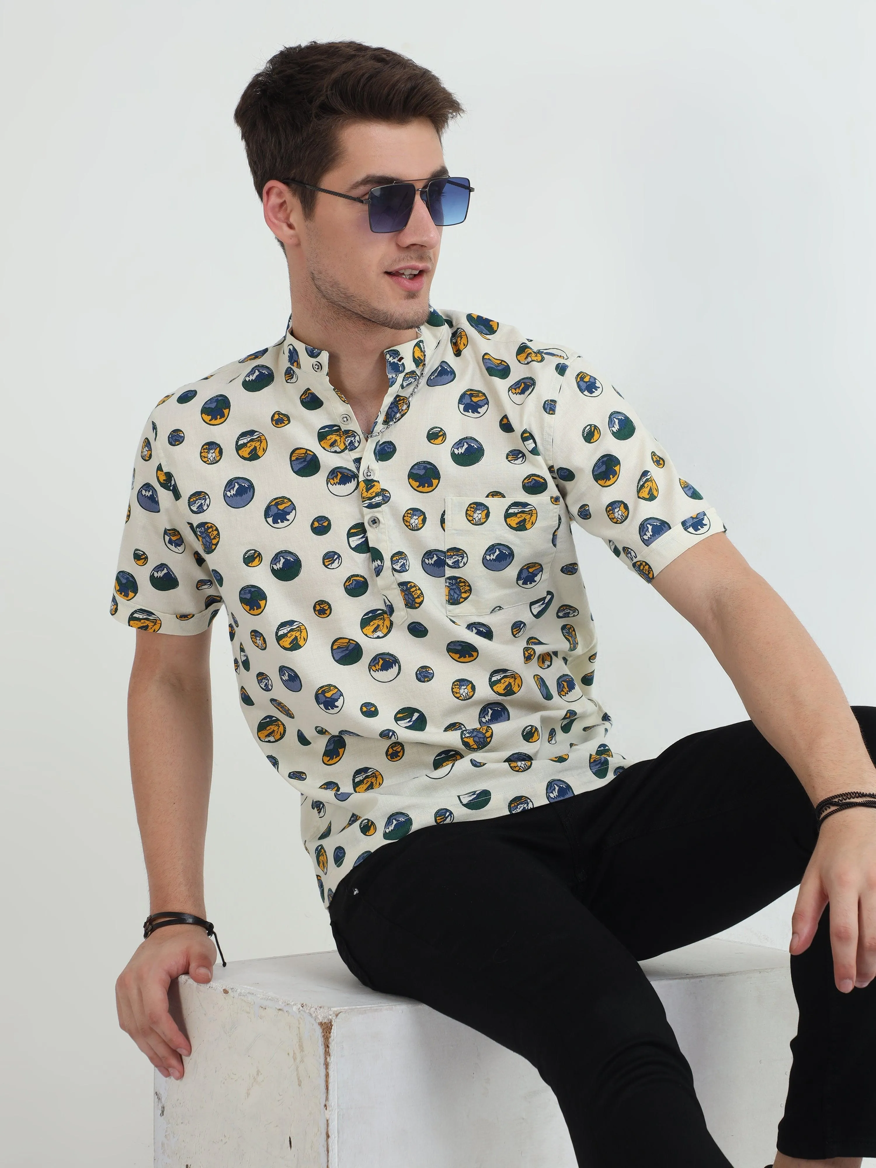 Circle Woods Printed Half Sleeves Kurta Shirt