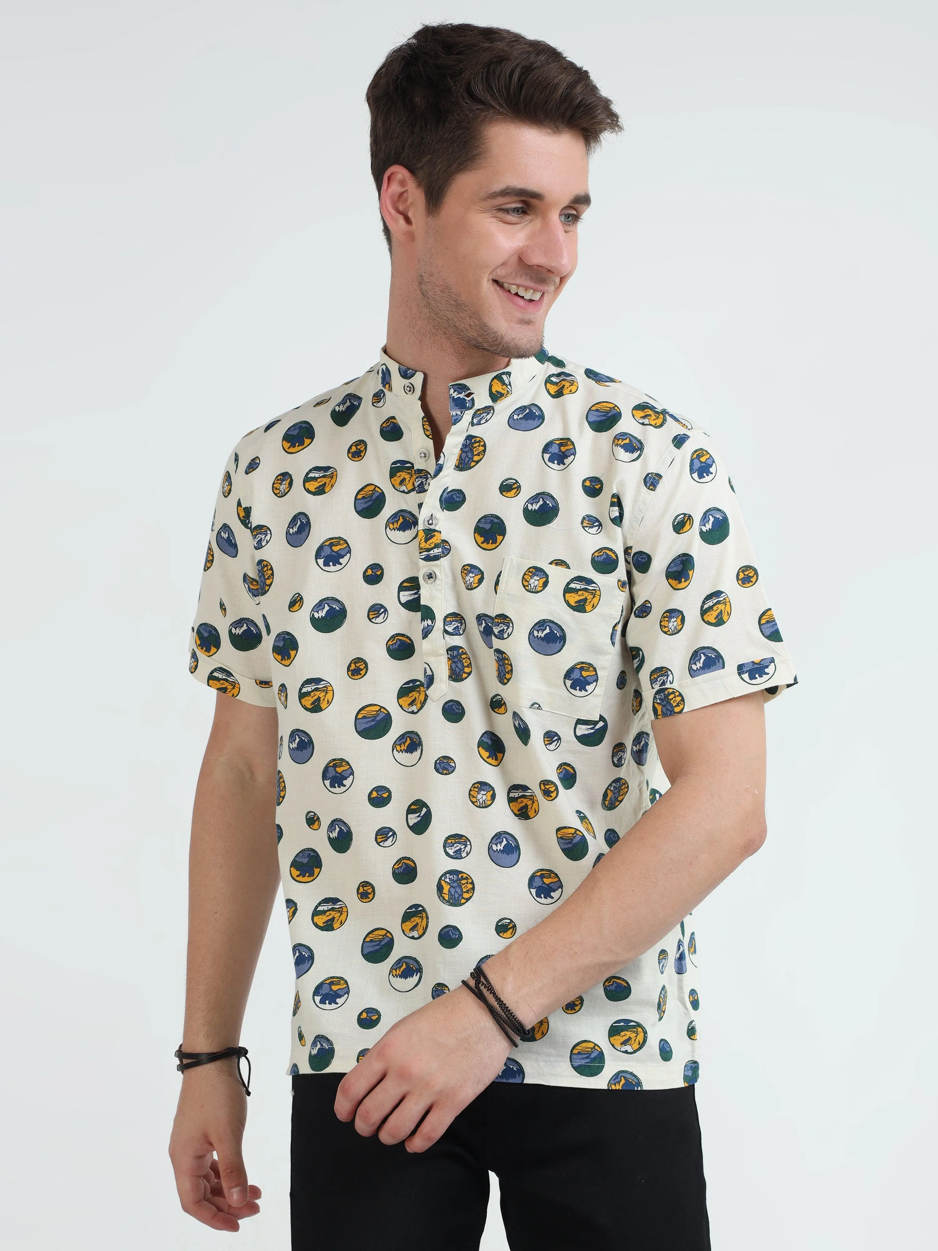 Circle Woods Printed Half Sleeves Kurta Shirt