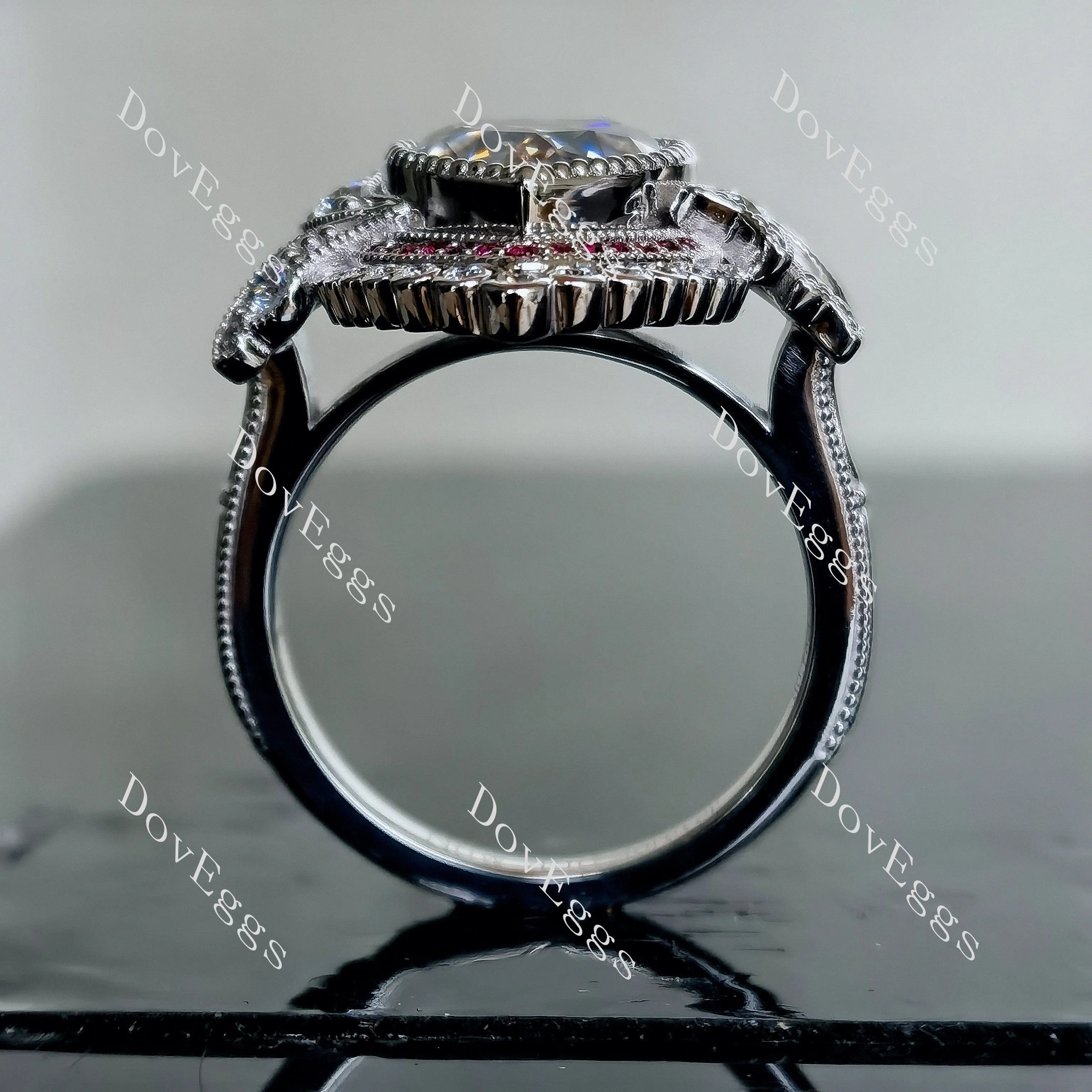 Doveggs heart art deco bezel moissanite engagement ring