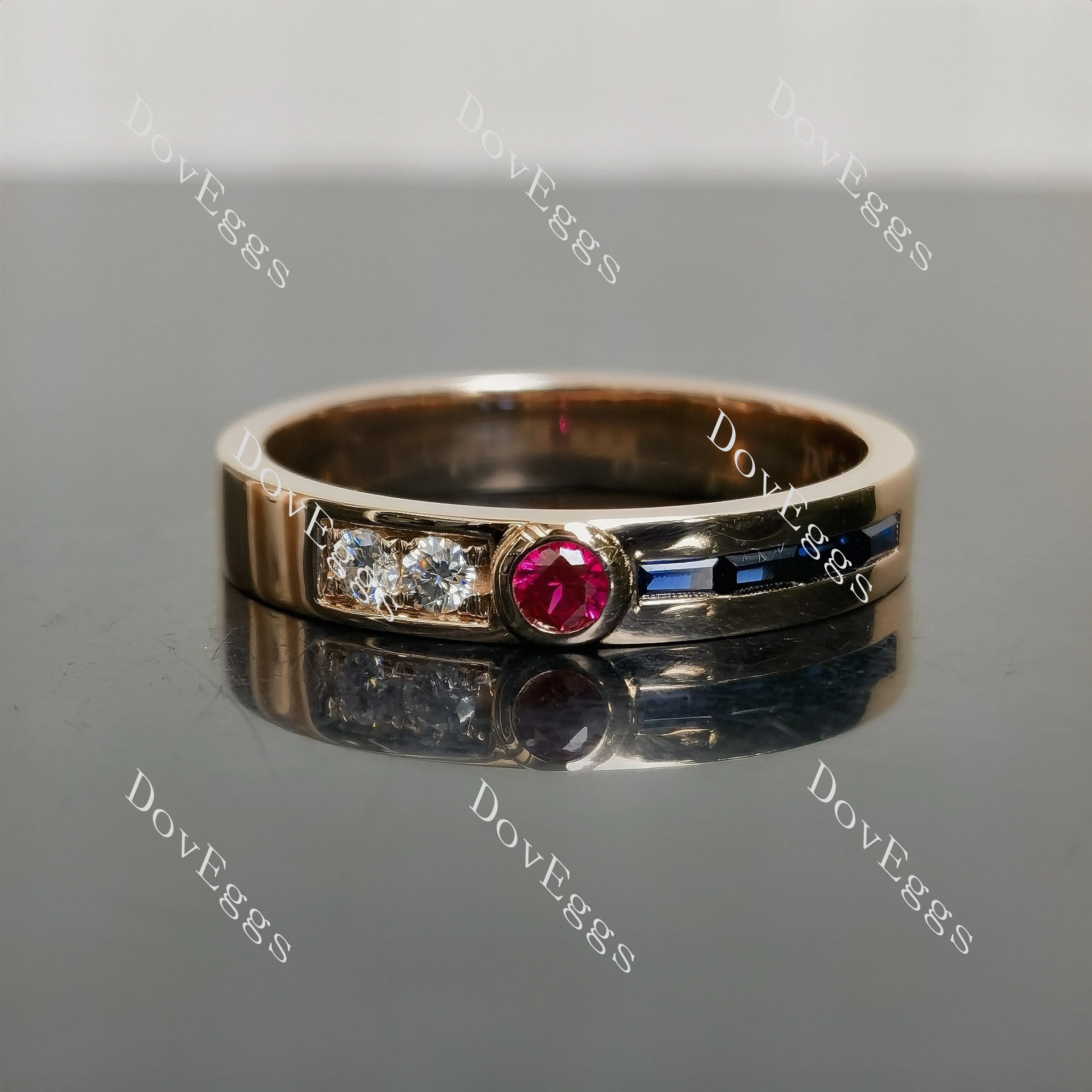 Doveggs round bezel colored gem wedding band-4.3mm band width