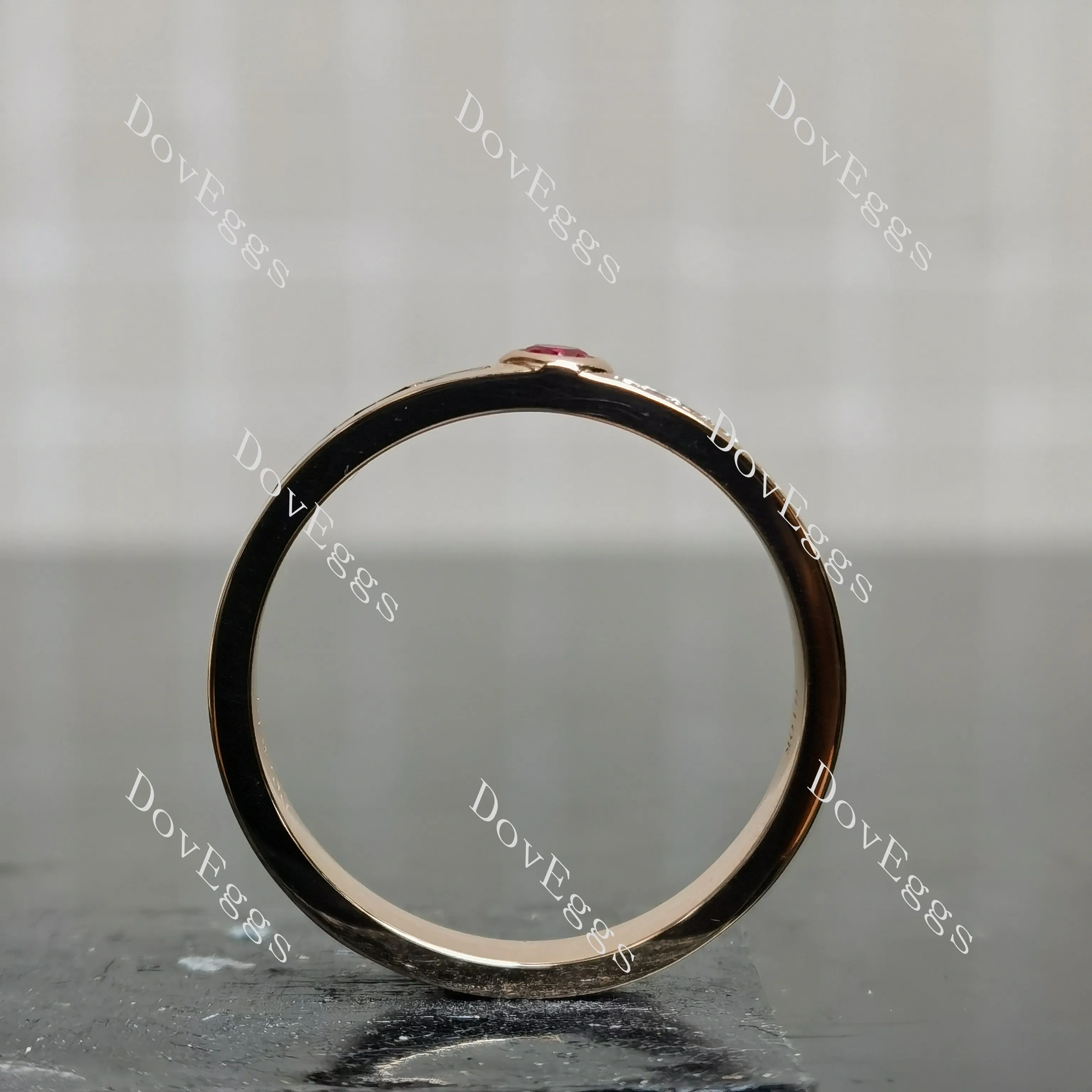 Doveggs round bezel colored gem wedding band-4.3mm band width