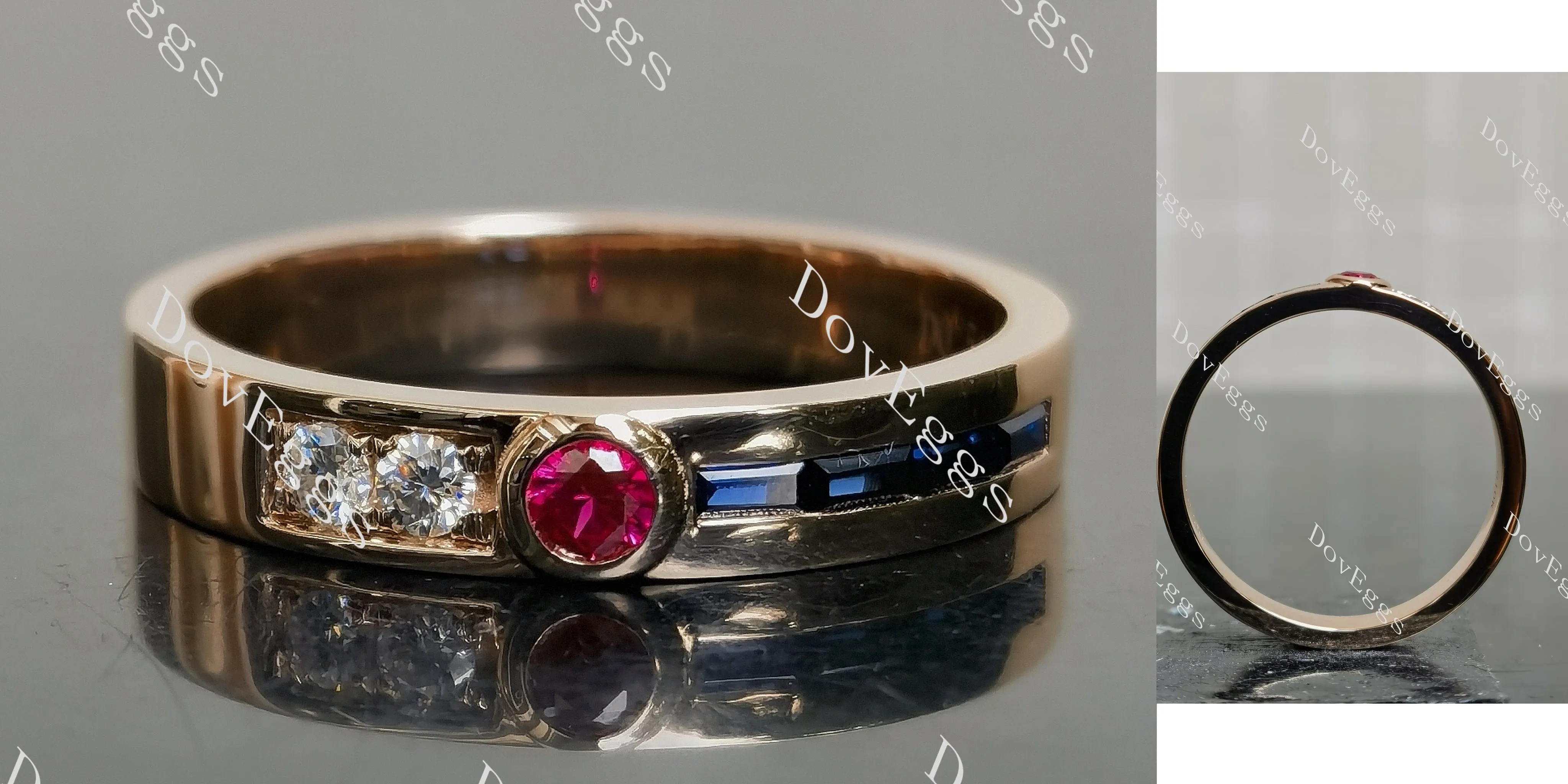 Doveggs round bezel colored gem wedding band-4.3mm band width