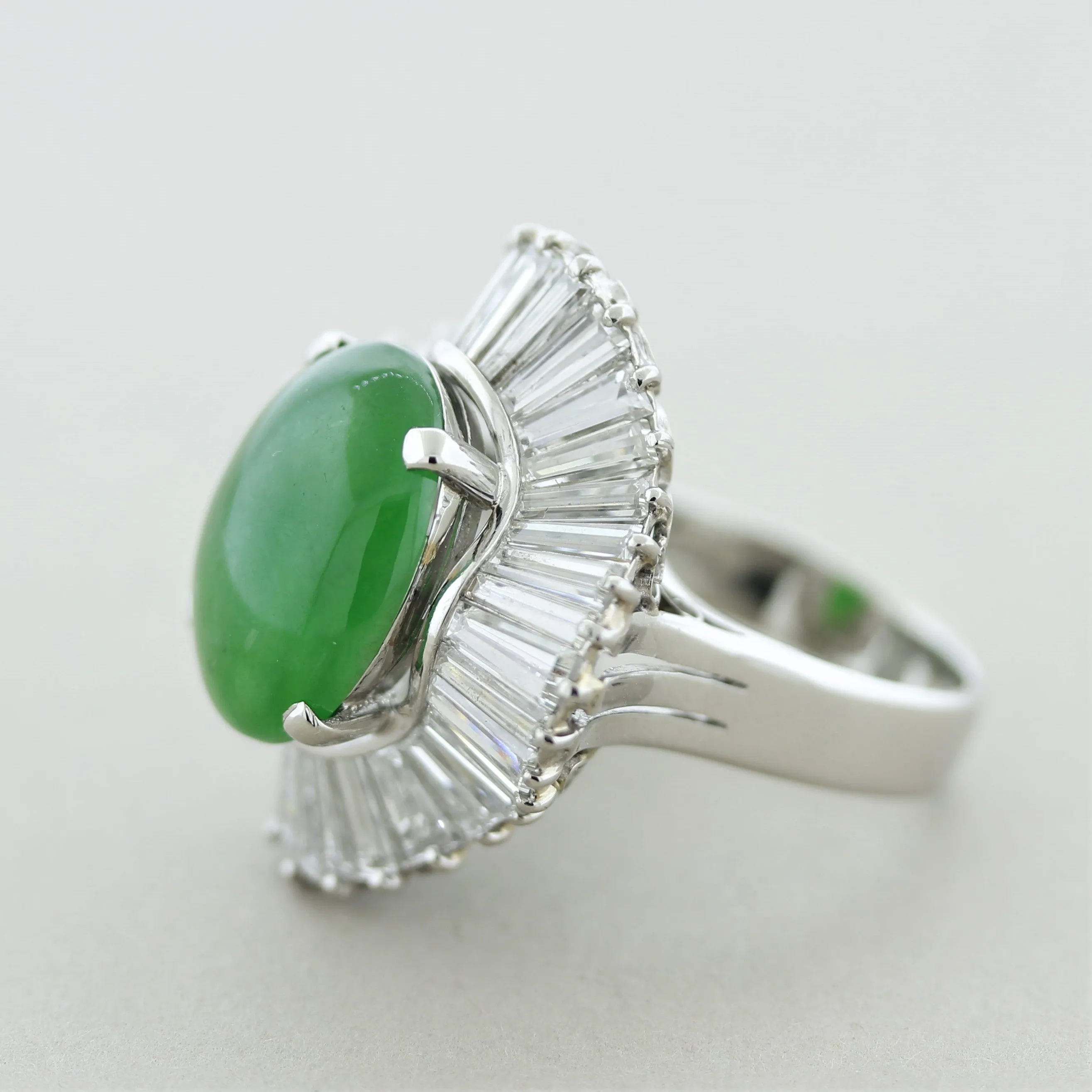 Fine Jadeite Jade Diamond Platinum Ballerina Ring