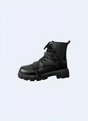 Goth Techwear Ankle Boots with fastener