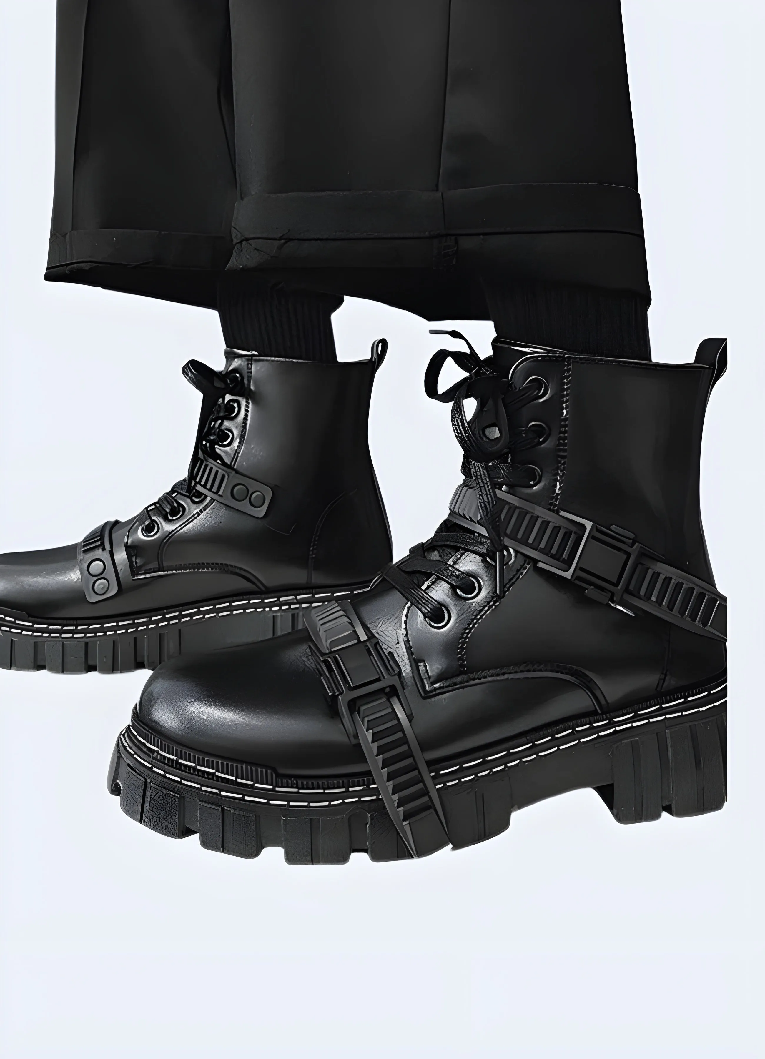 Goth Techwear Ankle Boots with fastener