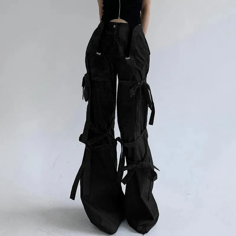 Gothic Lace Up Flare Pants