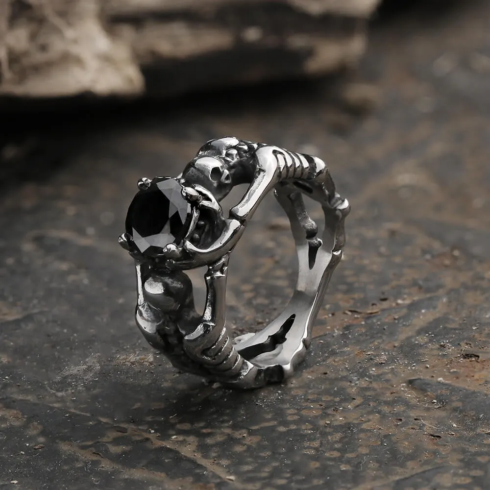 Gothic Tribute Gem Stainless Steel Skull Ring