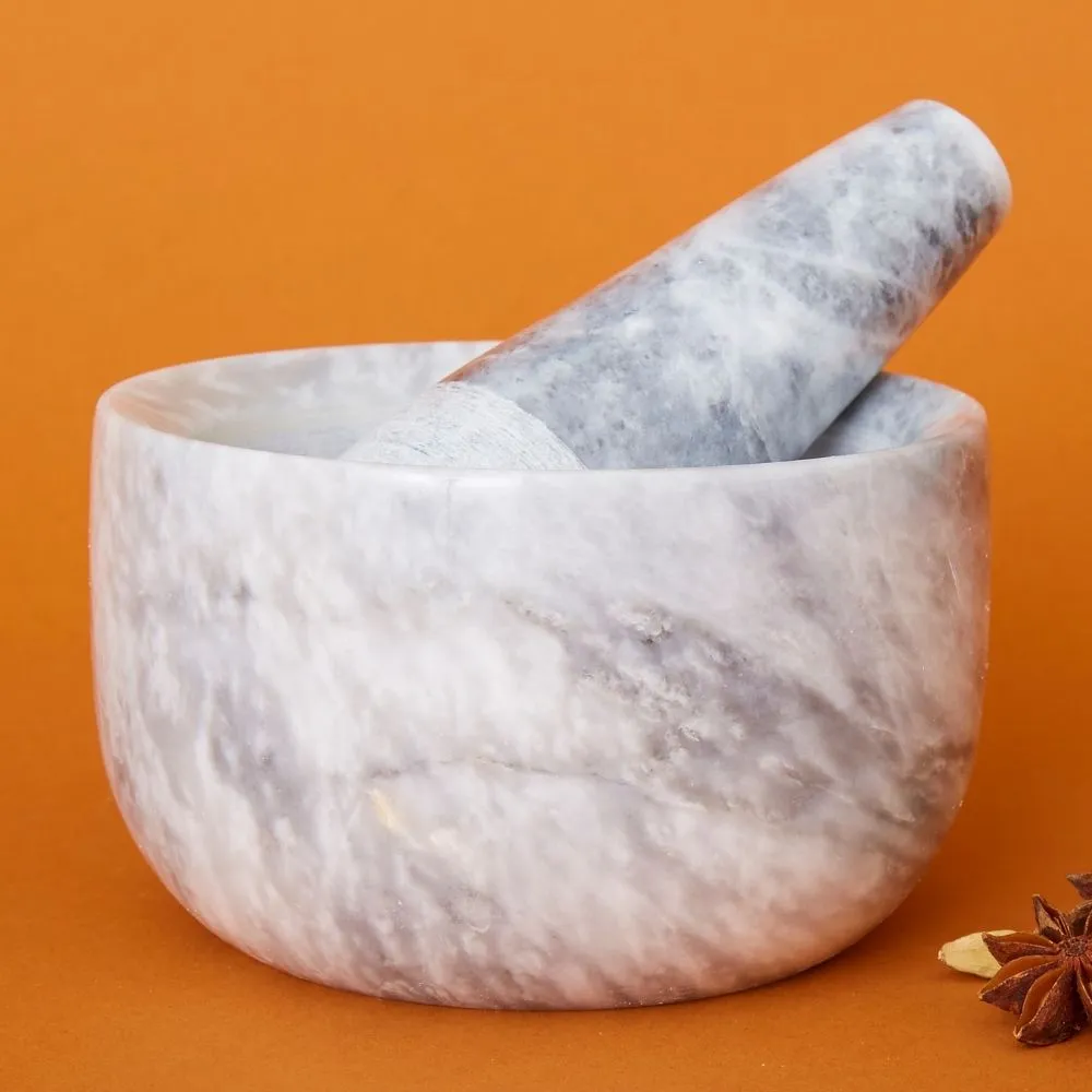 Gray Marble Mortar Pestle