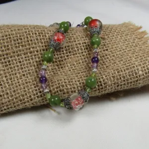 Green Jade, Amethyst and Handmade Artisan Bead Necklace