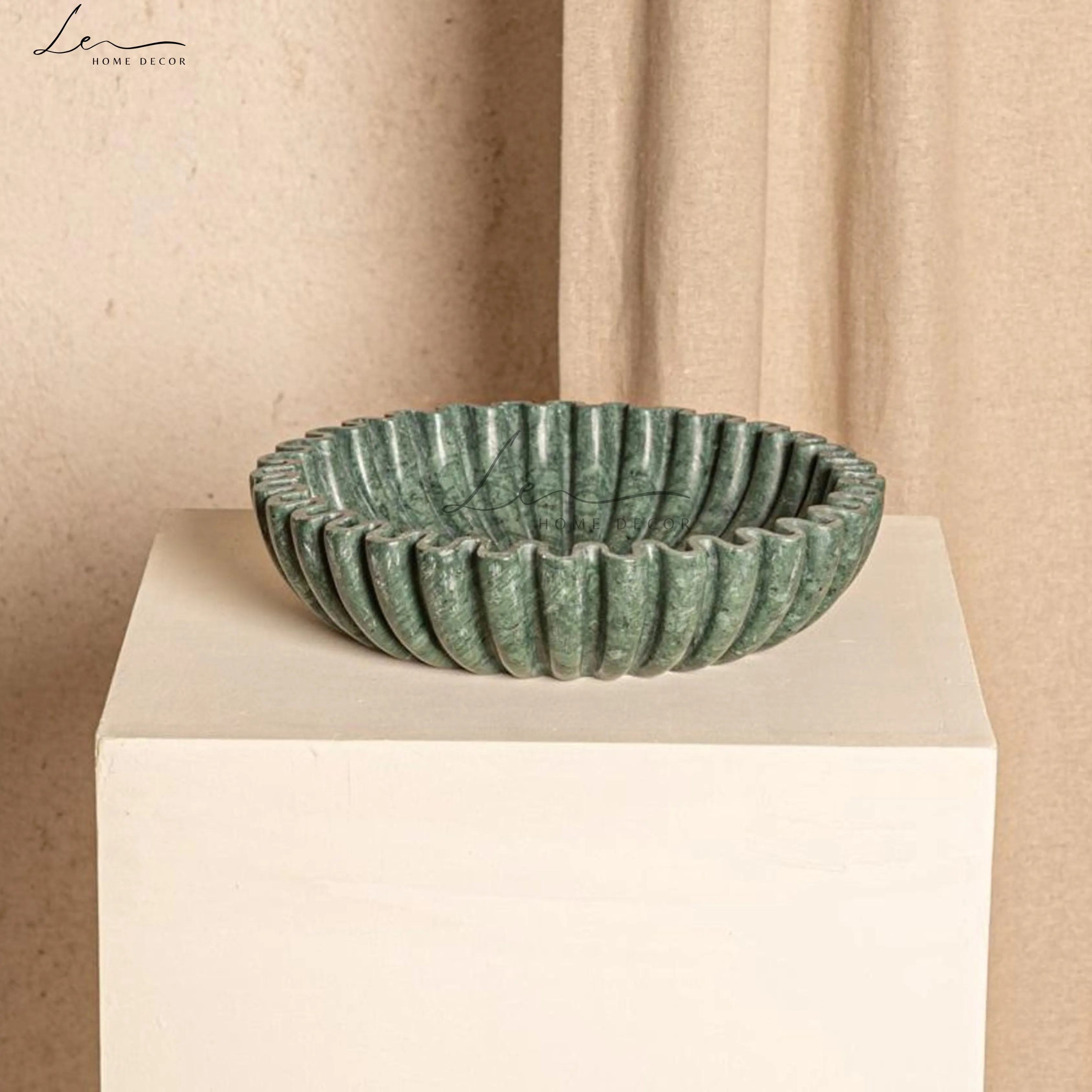 Green Marble Scallop Bowl- Large