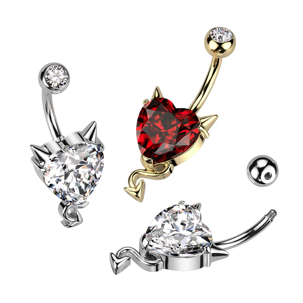 Horny Little Devils Love Heart Belly Ring with Gold Plating