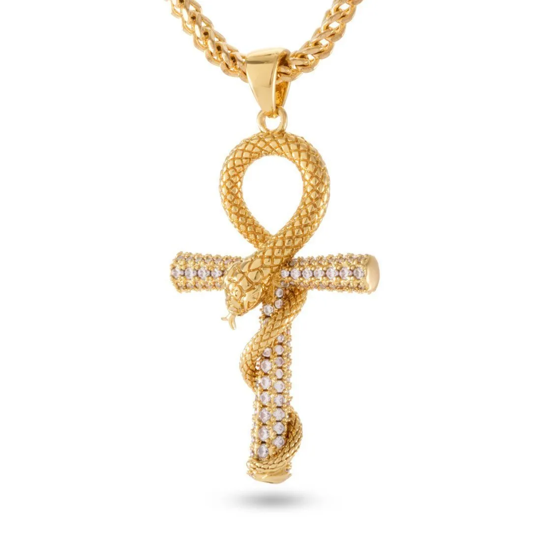 Iced-Out Apep and Ankh Key Necklace