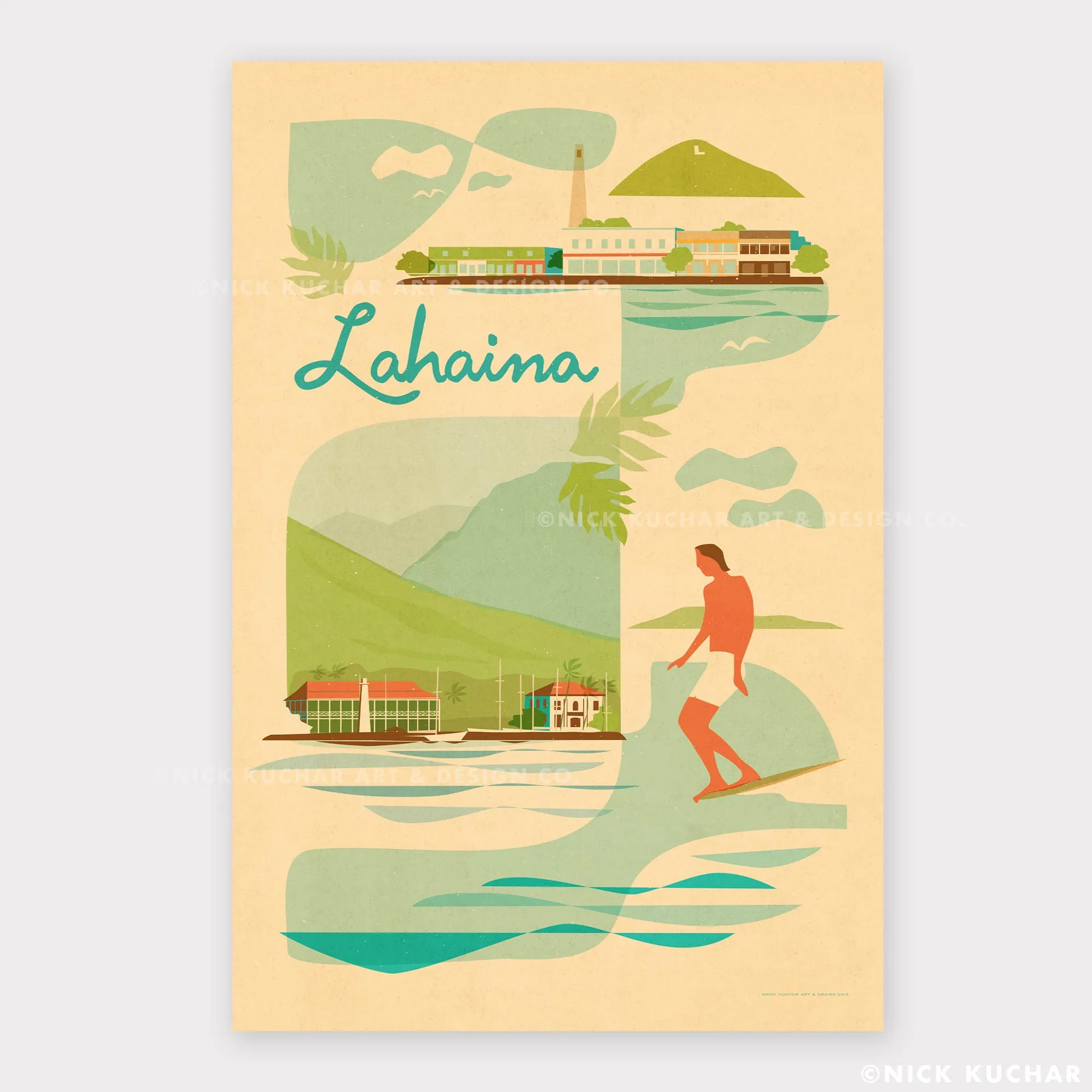 Lahaina, Maui Travel Print 12x18