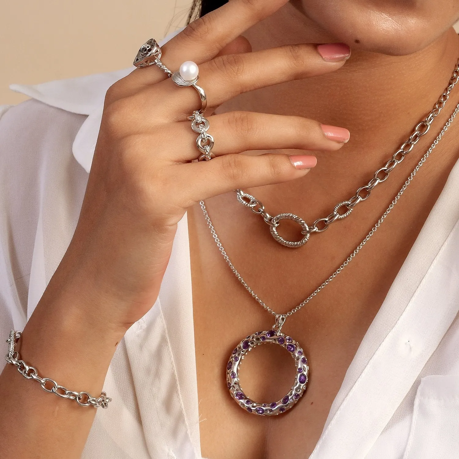 Lattice Loop Necklace with Amethyst