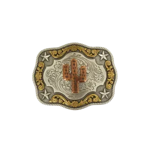 M&F Western Rectangle Smith Edge Double Cactus Western Belt Buckle