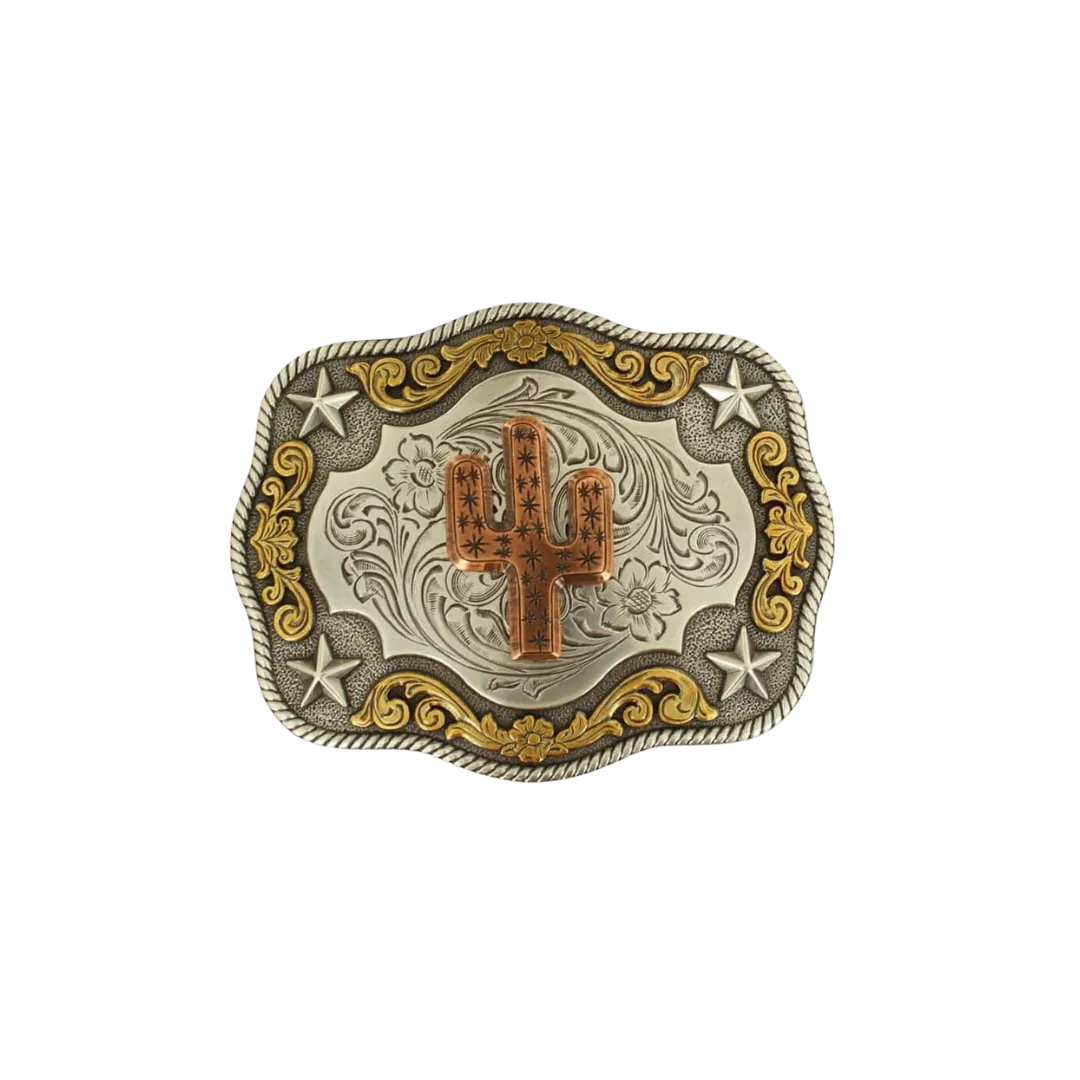 M&F Western Rectangle Smith Edge Double Cactus Western Belt Buckle