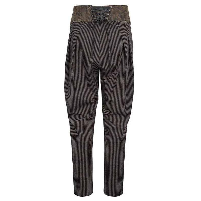 Men's Gothic Faux Leather Splice Striped Pants