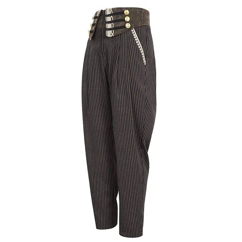 Men's Gothic Faux Leather Splice Striped Pants