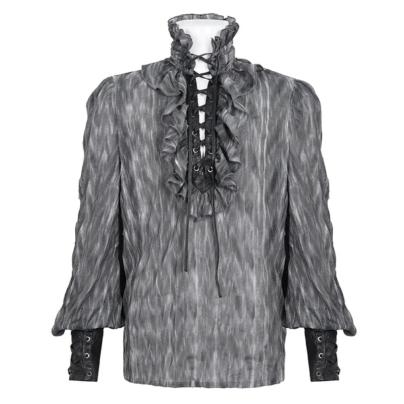 Men's Gothic Ruffled Stand Collar Lace-up Shirt