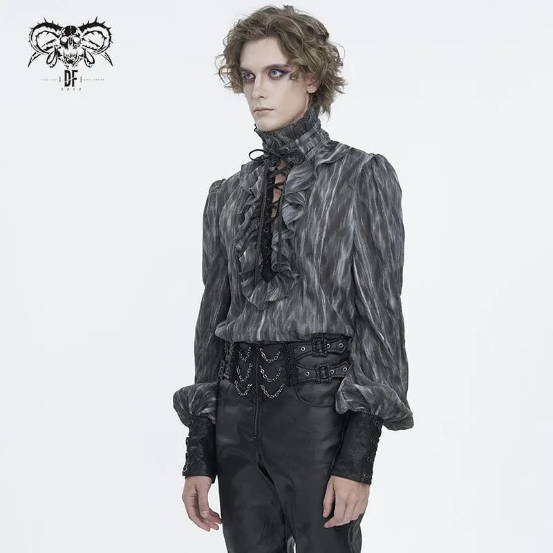 Men's Gothic Ruffled Stand Collar Lace-up Shirt