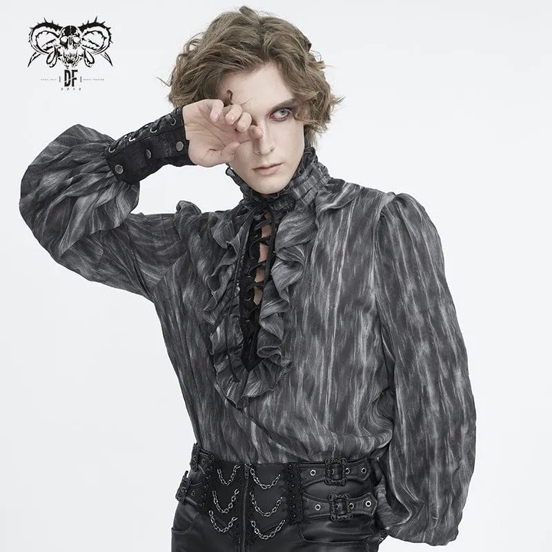 Men's Gothic Ruffled Stand Collar Lace-up Shirt