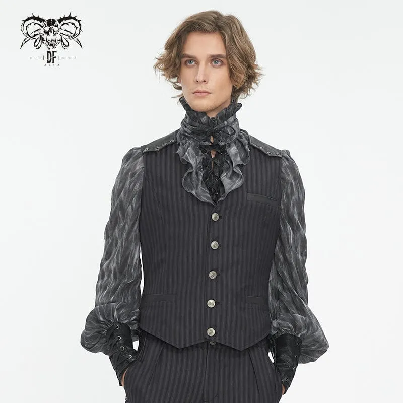 Men's Gothic Striped Faux Leather Splice Vest