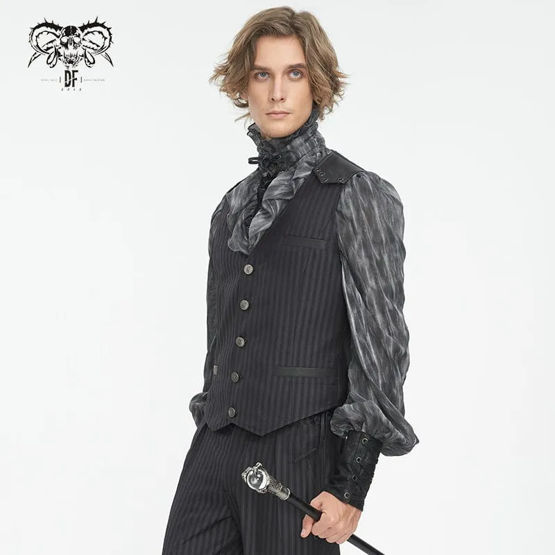 Men's Gothic Striped Faux Leather Splice Vest