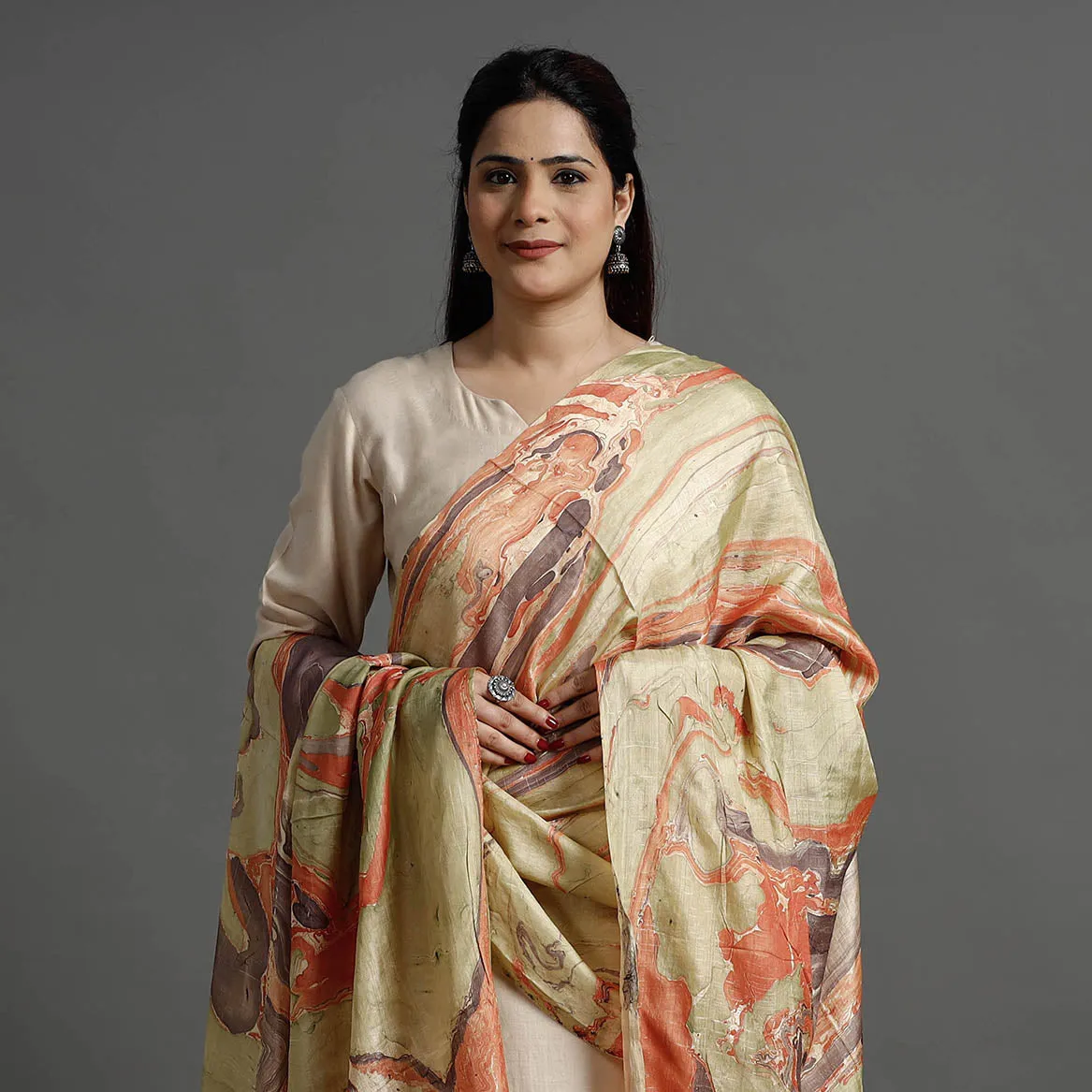 Multicolor - Banana Silk Marble Printed Dupatta with Tassels 14