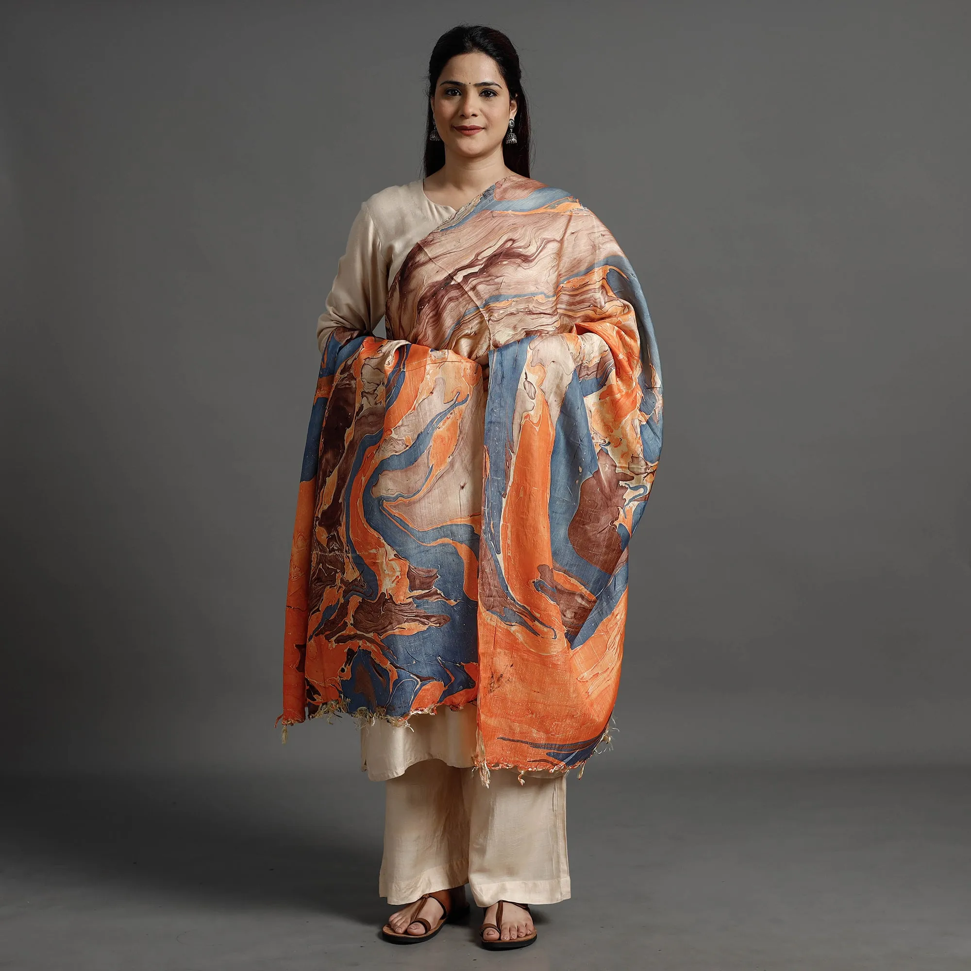 Multicolor - Banana Silk Marble Printed Dupatta with Tassels 22