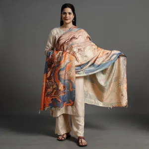 Multicolor - Banana Silk Marble Printed Dupatta with Tassels 22