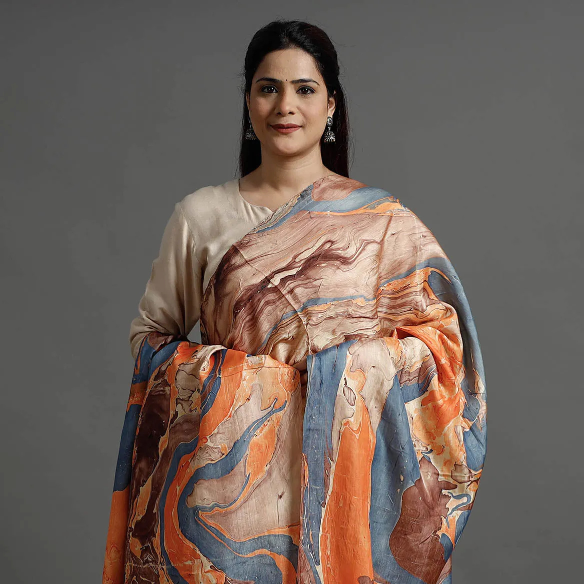 Multicolor - Banana Silk Marble Printed Dupatta with Tassels 22