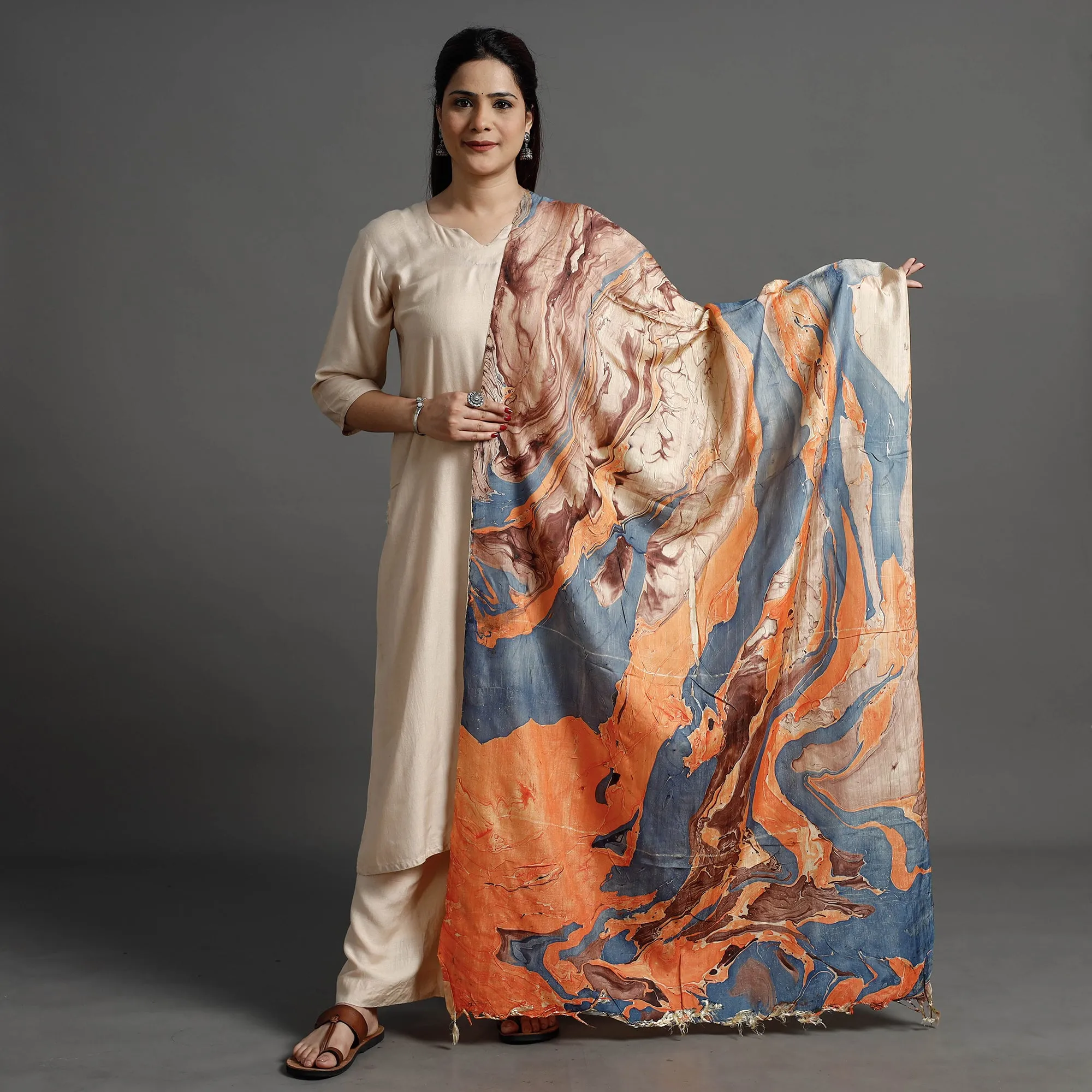 Multicolor - Banana Silk Marble Printed Dupatta with Tassels 22