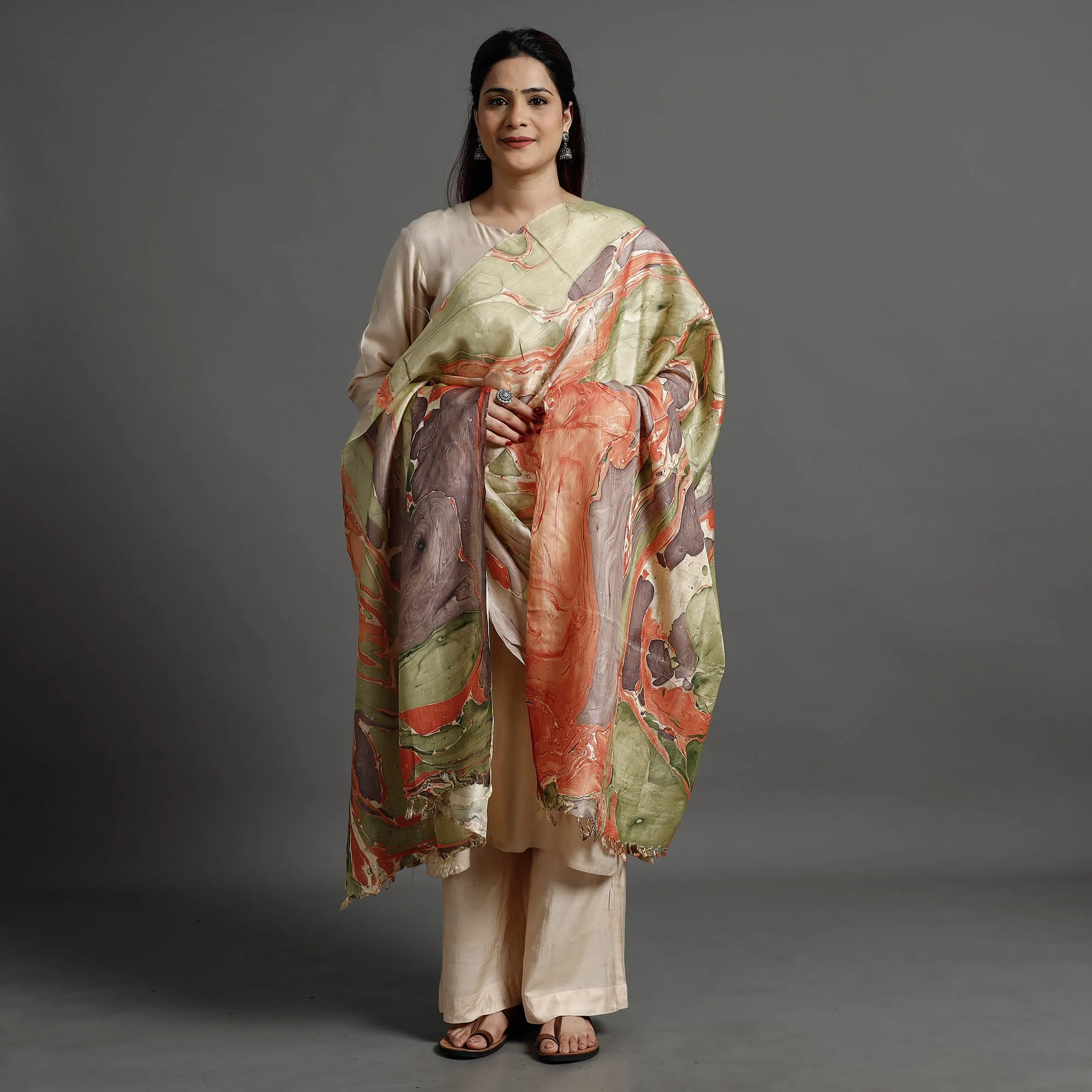 Multicolor - Banana Silk Marble Printed Dupatta with Tassels 37