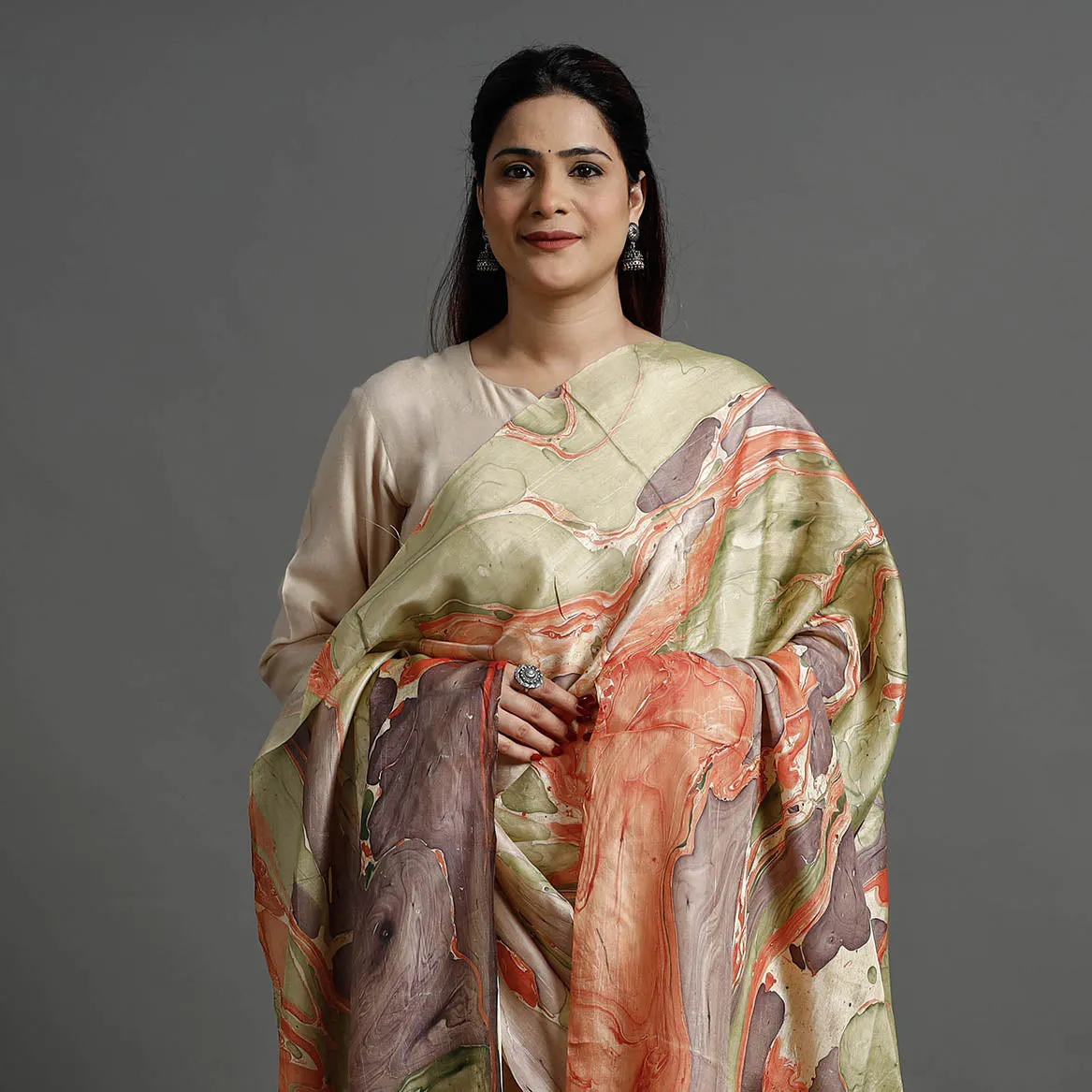 Multicolor - Banana Silk Marble Printed Dupatta with Tassels 37