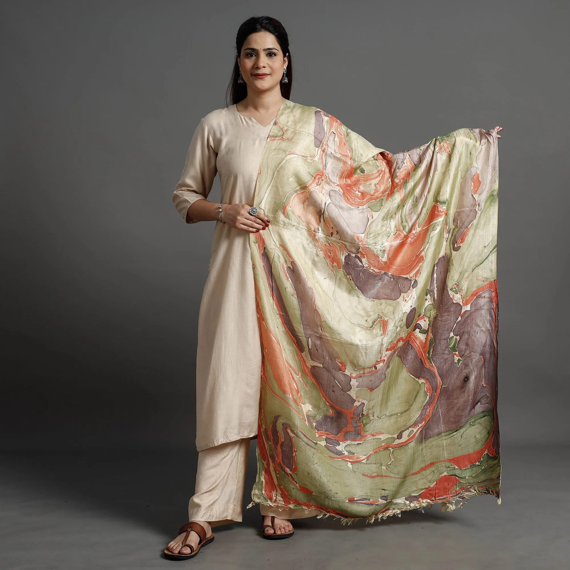 Multicolor - Banana Silk Marble Printed Dupatta with Tassels 37