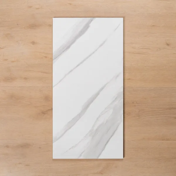 Perisher White Marble Gloss Rectified Ceramic Wall Tile 300x600mm