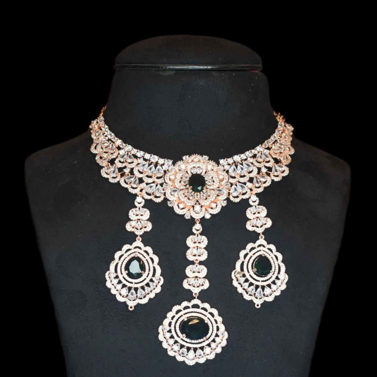 "Regal Elegance: The Luxurious Rose Gold American Diamond Necklace Set"