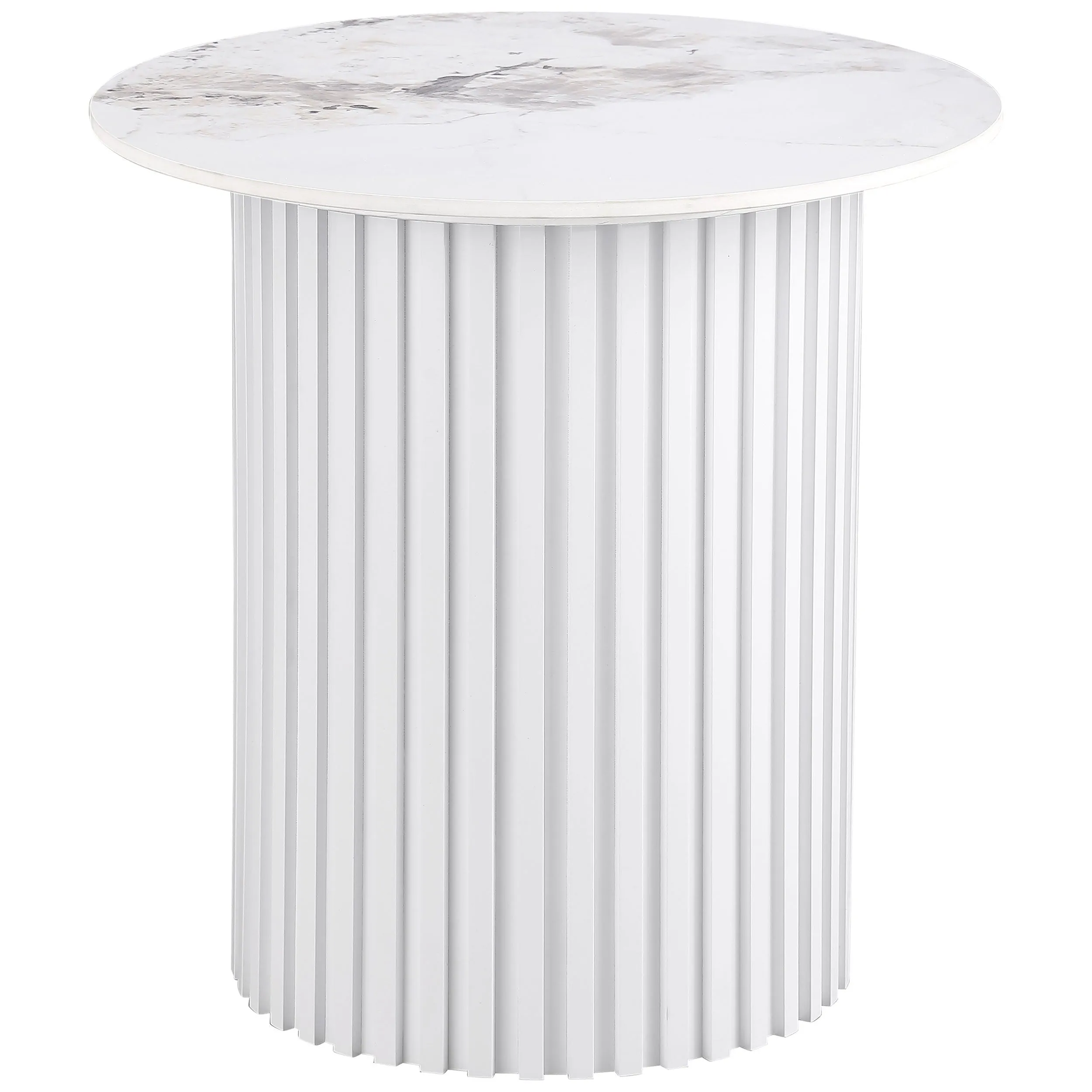 Rowena - Round Sintered Stone End Table - White Faux Marble