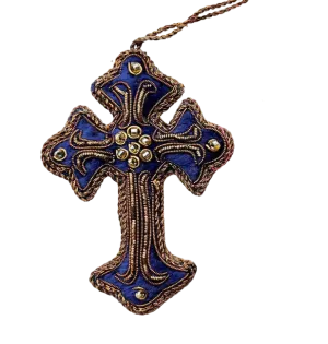 Royal Blue Velvet Cross Ornament