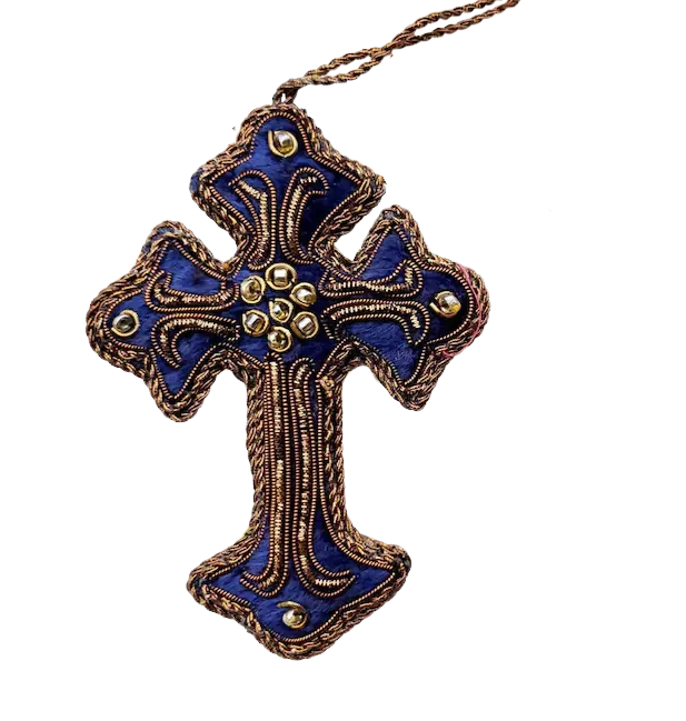 Royal Blue Velvet Cross Ornament