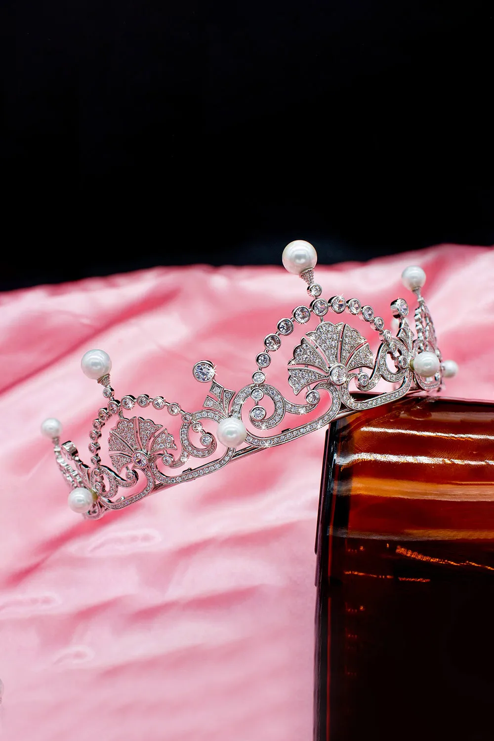 Silver Pearls Royal Lotus Flower Tiara